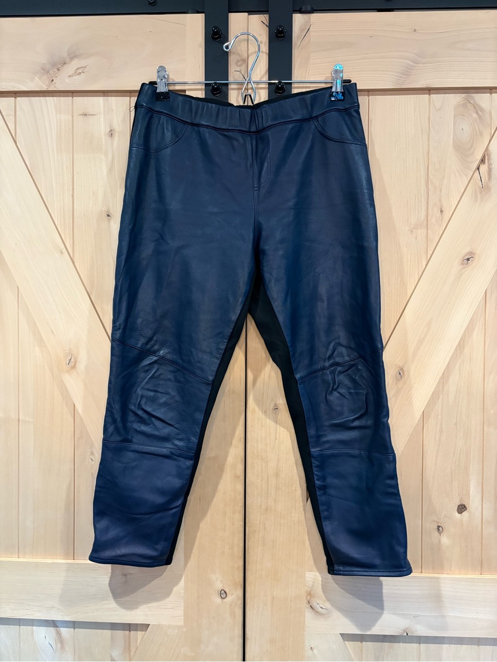 Navy Leather Contrast Pants